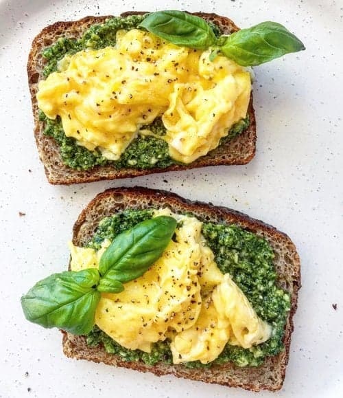Quick Pesto & Scrambled Eggs on Toast with Savory Herb Flavor