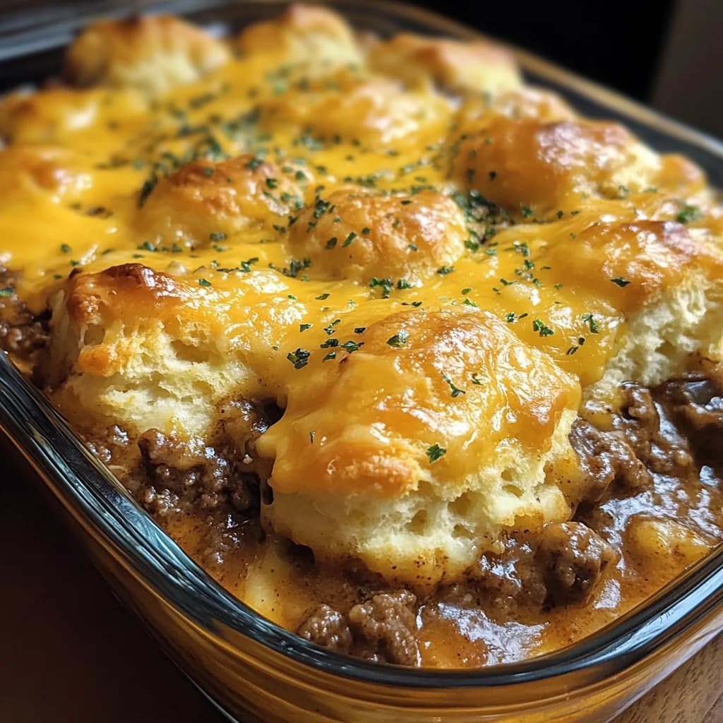 Cheddar Bay Hamburger Casserole with Creamy Mushroom Beef